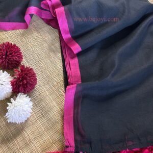 Black with Pink Border Mulmul Cotton Saree
