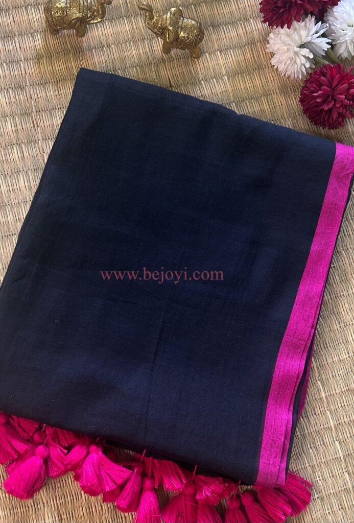 Black with Pink Border Mulmul Cotton Saree