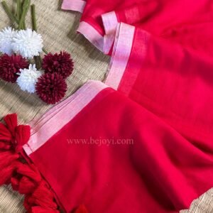 Cherry Red with Pink Border Mulmul Cotton Saree