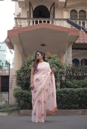 Blush Lotus Bloom Handcrafted Saree