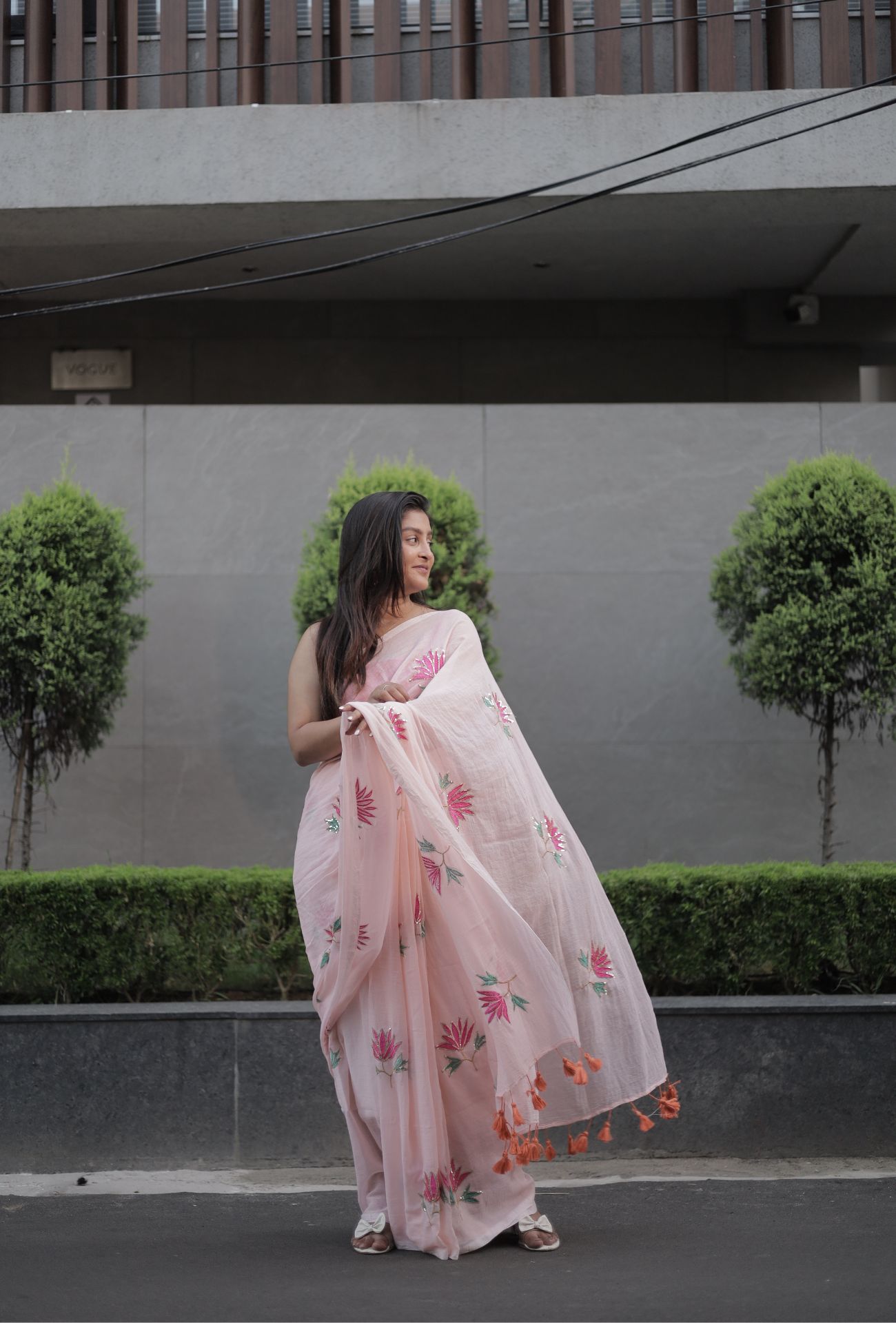Blush Lotus Bloom Handcrafted Saree
