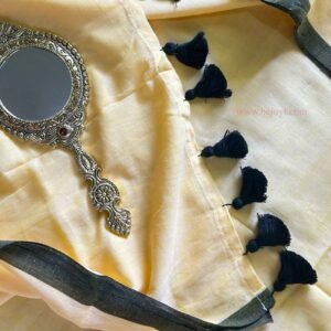 Cream with Black Border Mulmul Cotton Saree