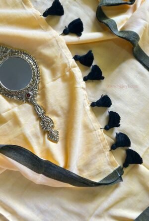 Cream with Black Border Mulmul Cotton Saree