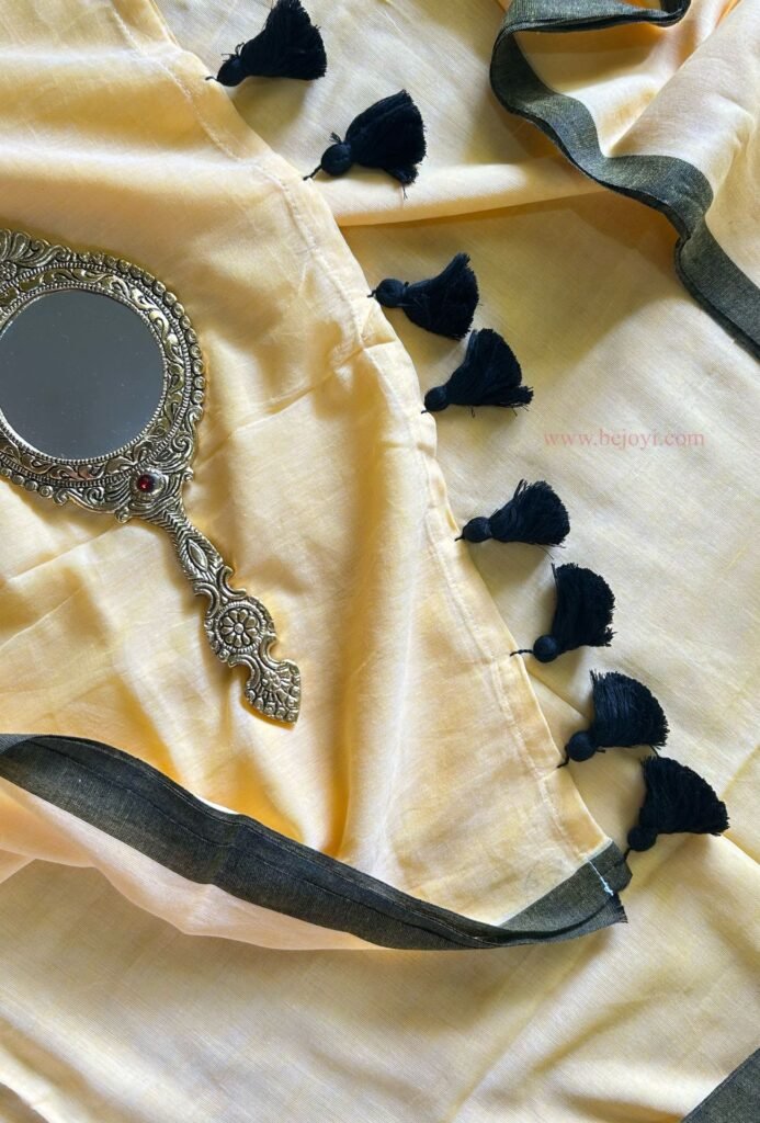 Cream with Black Border Mulmul Cotton Saree
