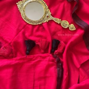 Red with Black Border Pure Mulmul Cotton Saree