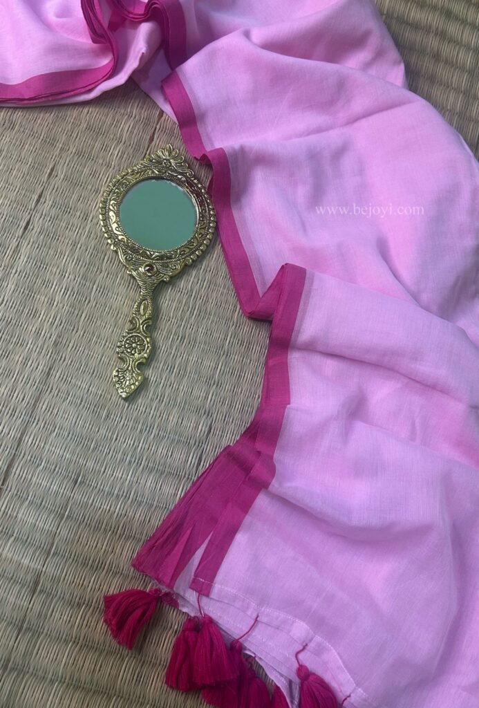 Baby Pink with Rani Pink Border Mulmul Cotton Saree