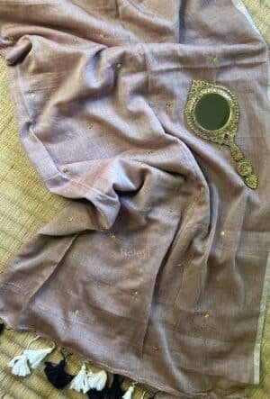Ash Mauve Sequin Buti Mulmul Cotton Saree with Tassels