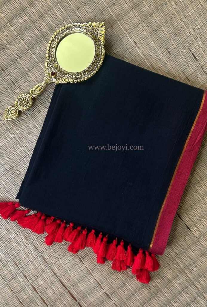 Black with Red & Magenta Border Mulmul Cotton Saree