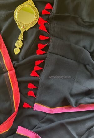 Black with Red & Magenta Border Mulmul Cotton Saree