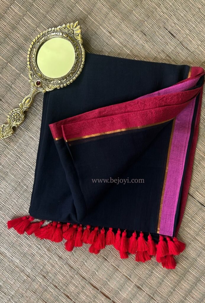 Black with Red & Magenta Border Mulmul Cotton Saree