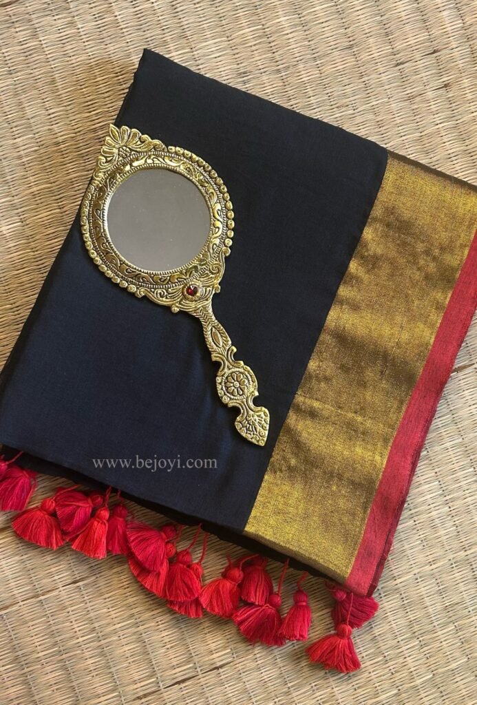 Black with Golden Zari Kerala Kasavu Mulmul Cotton Saree