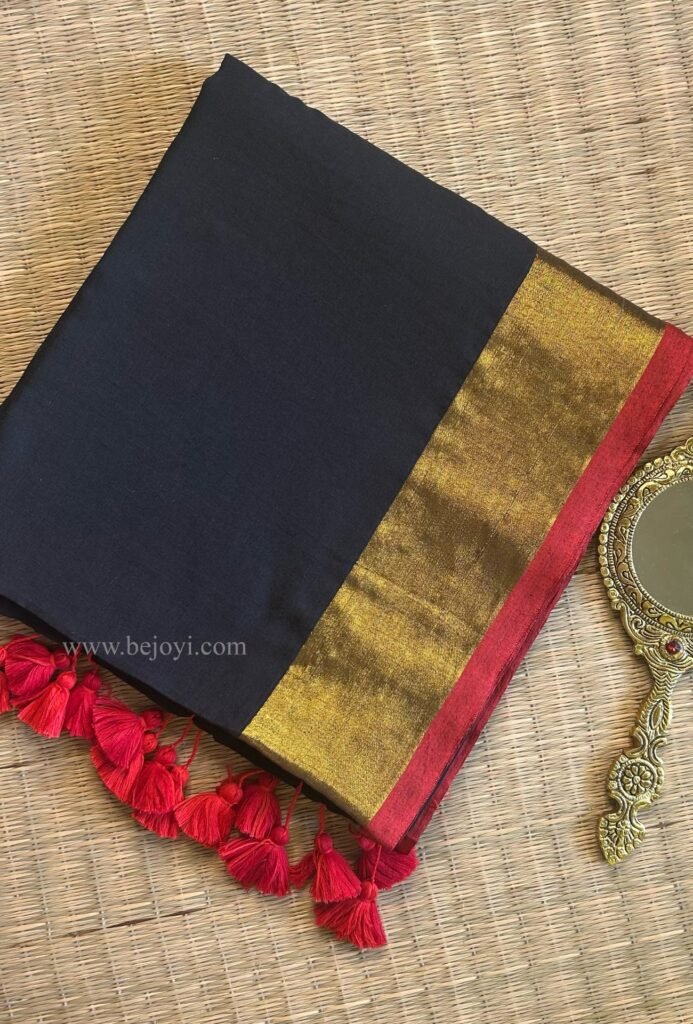Black with Golden Zari Kerala Kasavu Mulmul Cotton Saree