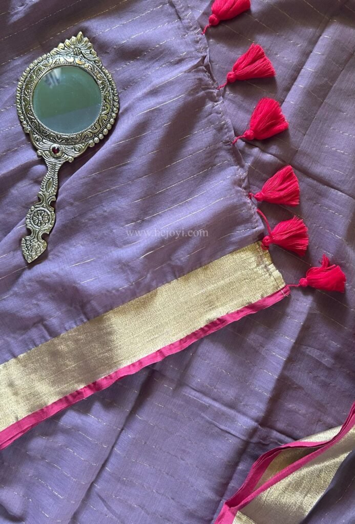 Mocha Brown Golden zari Kasavu Mulmul Cotton Saree