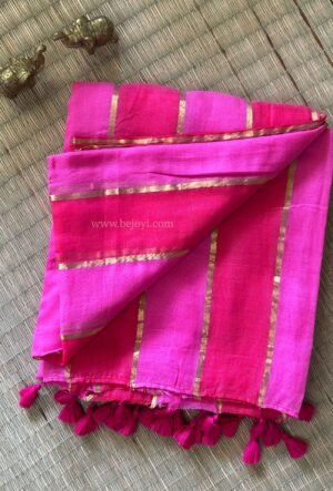 Gulabi Gold Stripes Mulmul Cotton Saree