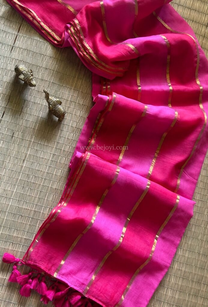 Gulabi Gold Stripes Mulmul Cotton Saree
