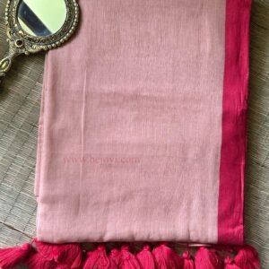 Beige Sandalwood Red Border Pure Mulmul Cotton Saree