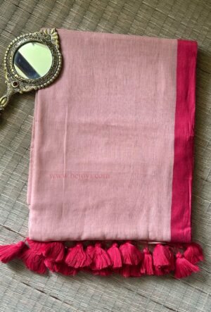Beige Sandalwood Red Border Pure Mulmul Cotton Saree