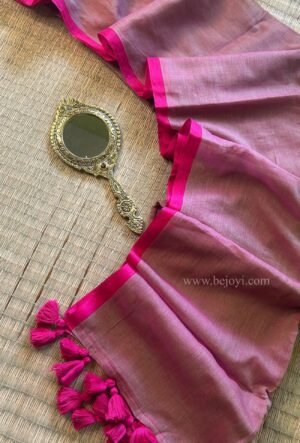Mauve with Fuchsia Pink Border Mulmul Cotton Saree