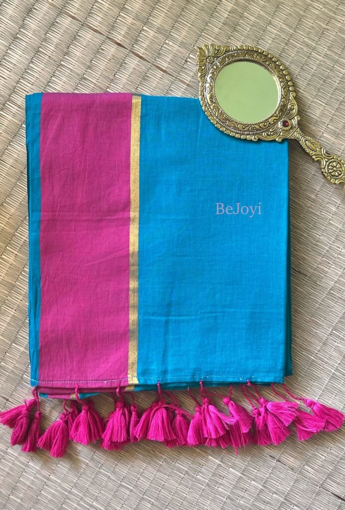 Ragini - Green with Pink Border Mulmul Cotton Saree