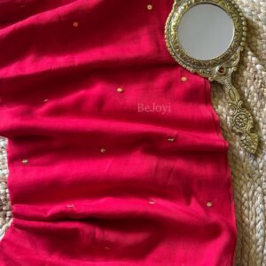 Red Sequin Mulmul Cotton Saree