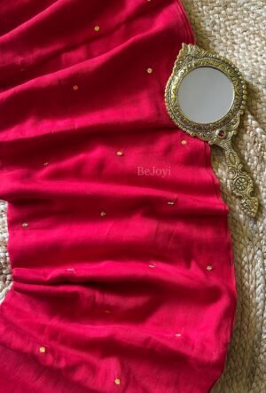 Red Sequin Mulmul Cotton Saree