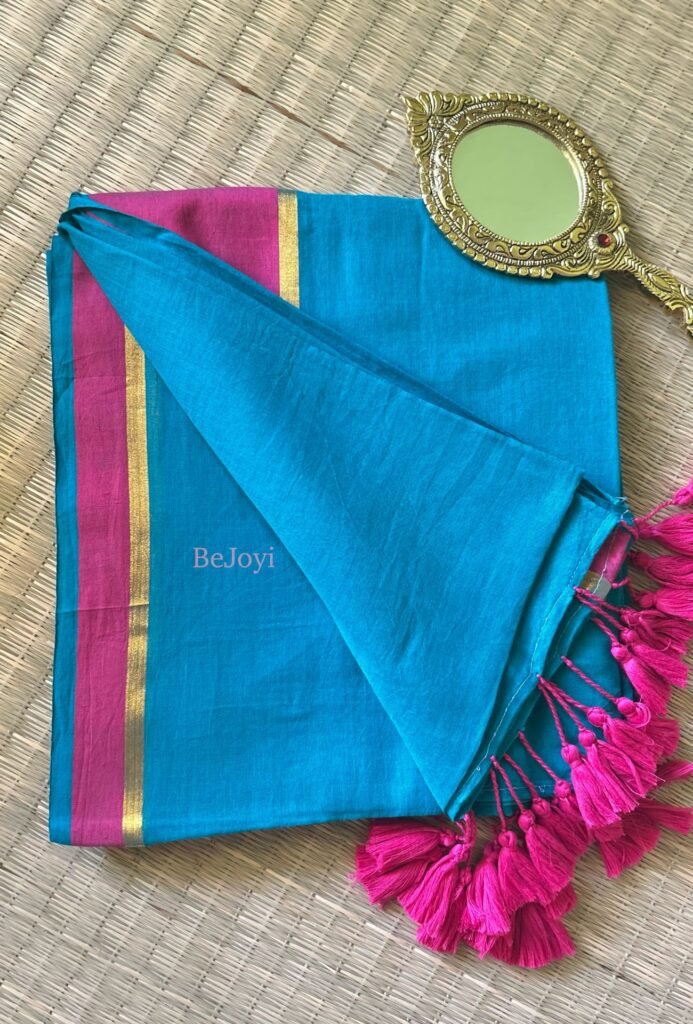 Ragini - Green with Pink Border Mulmul Cotton Saree