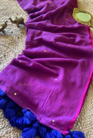 Magenta Purple Dual-Tone Sequin Mulmul Cotton Saree