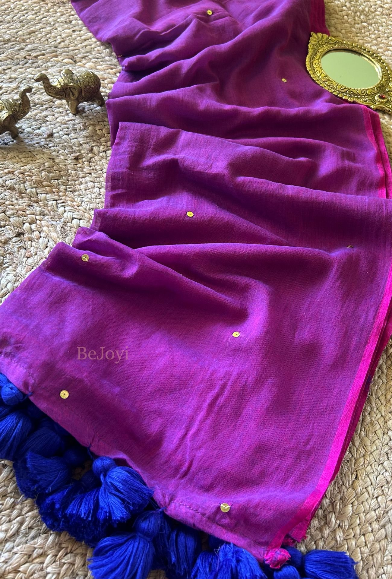 Magenta Purple Dual-Tone Sequin Mulmul Cotton Saree