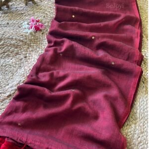 Wine Maroon Sequin Mulmul Cotton Saree