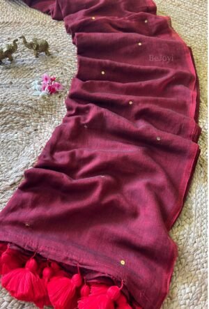 Wine Maroon Sequin Mulmul Cotton Saree