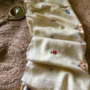 Phool – Beige Floral Embroidery Mulmul Cotton Saree