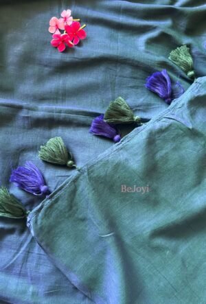 Deep Teal & Blue Dual-Tone Mulmul Cotton Saree