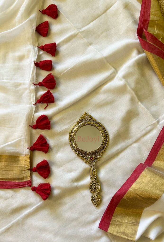 Devika – White Gold Zari Red Border Mulmul Cotton Saree