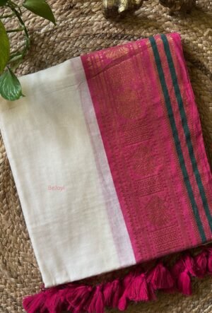 Mayuri – Off-White Mulmul Cotton Saree with Mayur Zari Border