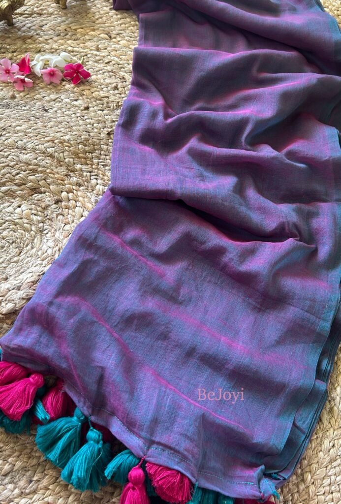 Jamuni – Purple & Teal Dual-Tone Mulmul Cotton Saree