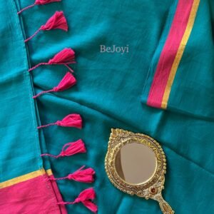 Ragini - Green with Pink Border Mulmul Cotton Saree