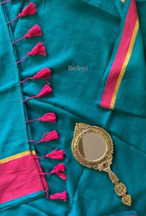 Ragini - Green with Pink Border Mulmul Cotton Saree