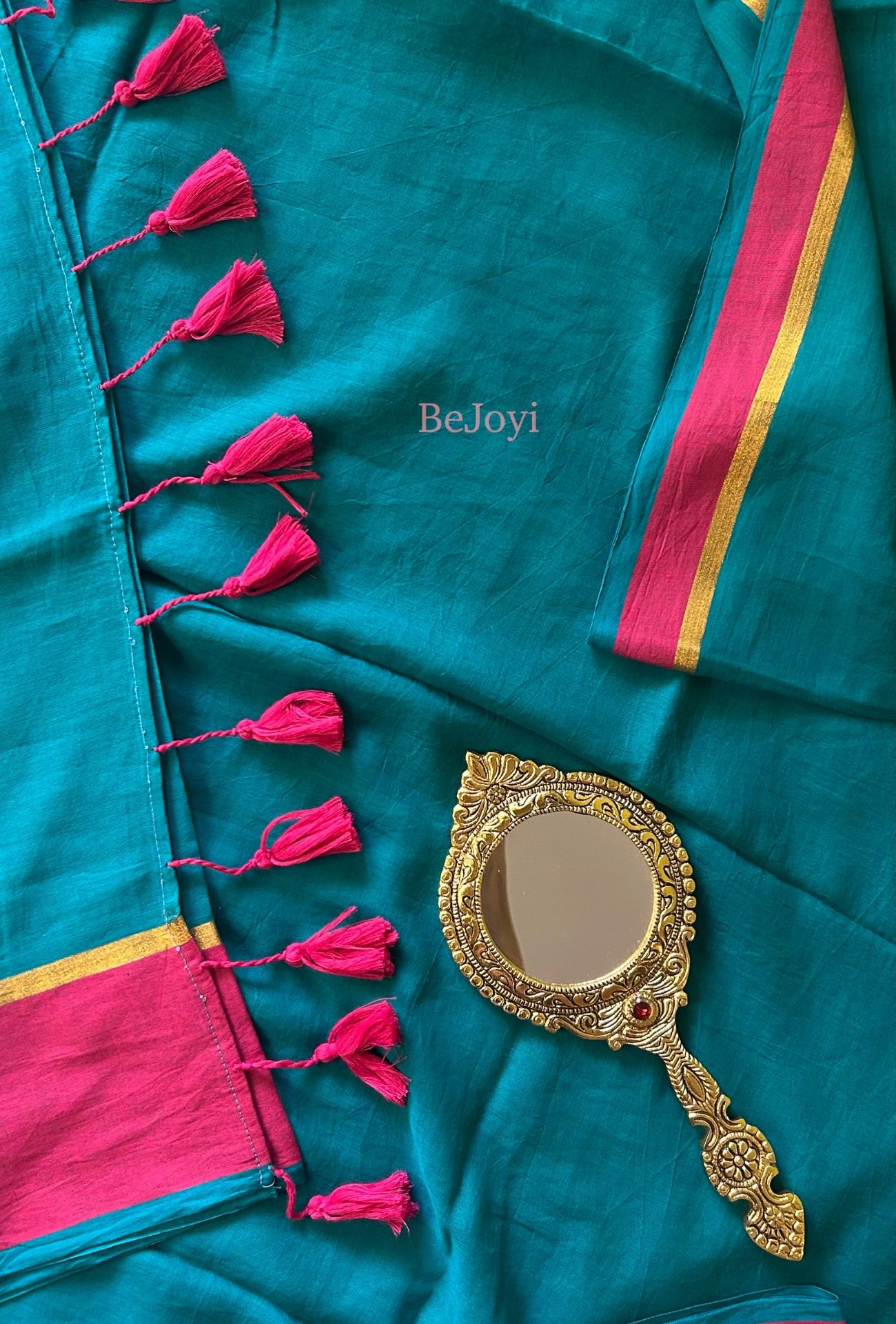 Ragini – Green with Pink Border Mulmul Cotton Saree