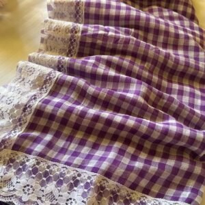 Purple & White Check with Lace Border Mulmul Cotton Saree