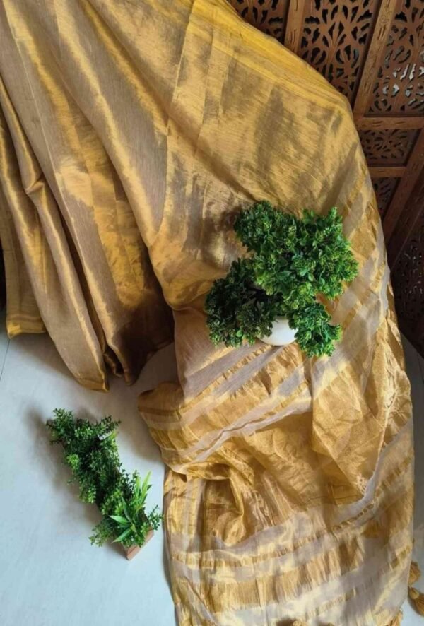 Golden Beige Cotton Raga Tissue Saree