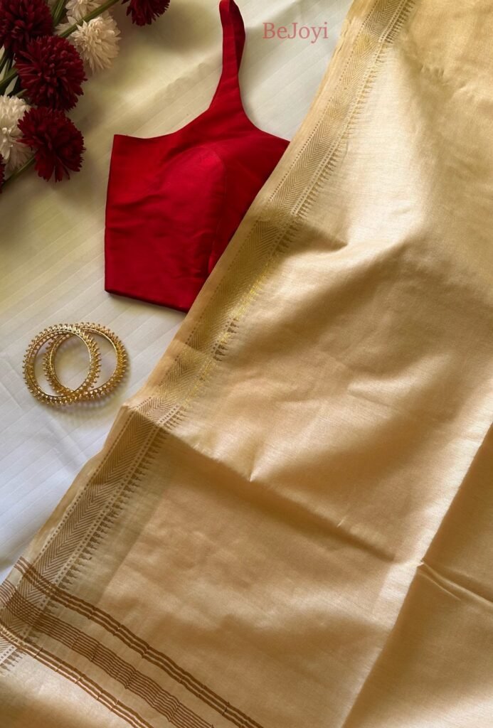 Golden Beige Mercerised Cotton Mangalagiri Saree