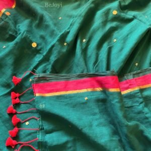 Ragini – Emerald Green & Rani Pink Sequin Mulmul Cotton Saree
