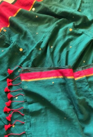 Ragini – Emerald Green & Rani Pink Sequin Mulmul Cotton Saree