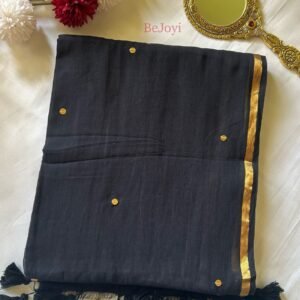 Zarna – Black & Golden Zari Sequin Mulmul Cotton Saree