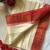 Ananya – Ivory & Red Golden Zari Mulmul Cotton Saree