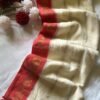 Ananya – Ivory & Red Golden Zari Mulmul Cotton Saree